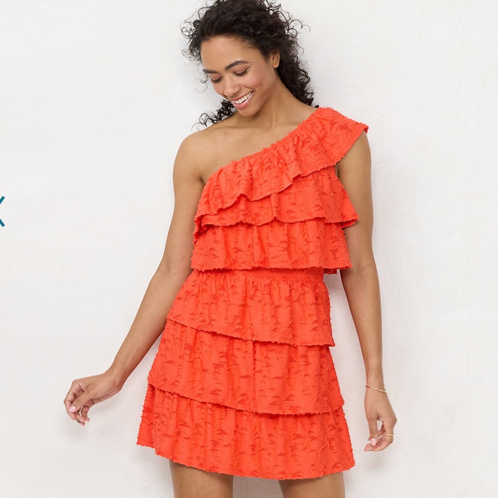 Women's LC Lauren Conrad Tiered Ruffled One Shoulder Red Summer Cocktail Dress